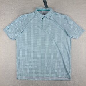 SCALES Polo Shirt Mens XL Blue Teal White Geometric Performance Short Sleeve